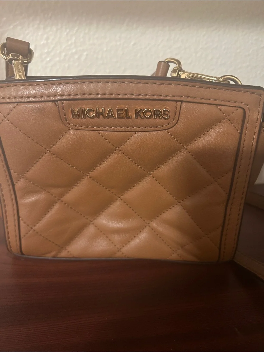Michael Kors Quilted Leather Crossbody in Tan with Gold Hardware